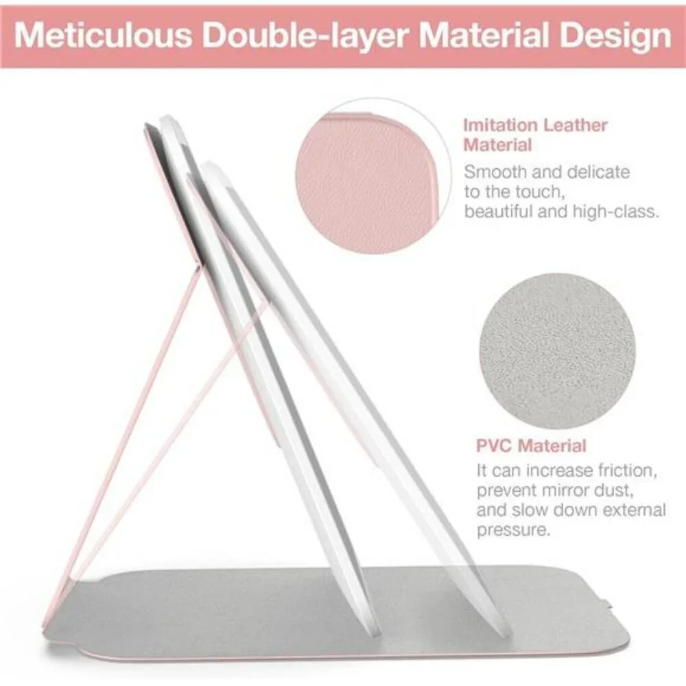 LED Lighted Travel Makeup Mirror Rechargeable Dimmable Portable Vanity Pink